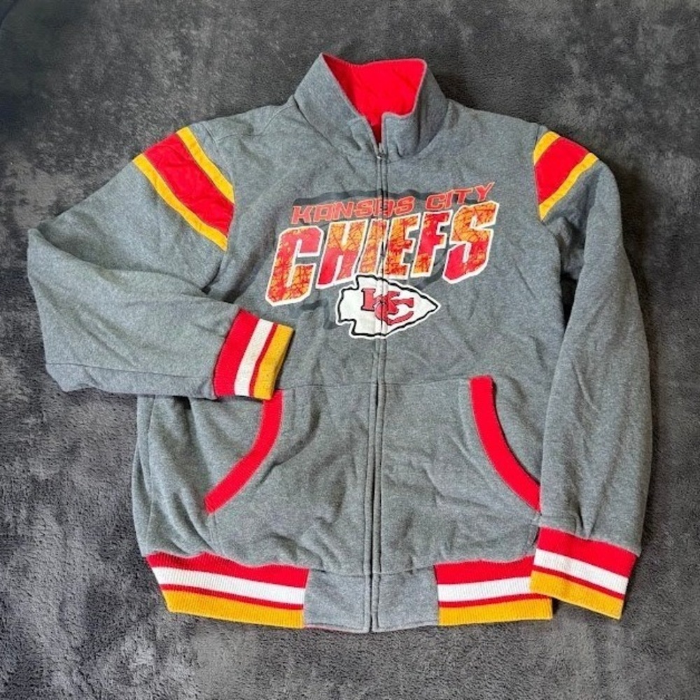NFL Kansas City Chiefs Reversible Full Zip Jacket Grey Red Mens Large L